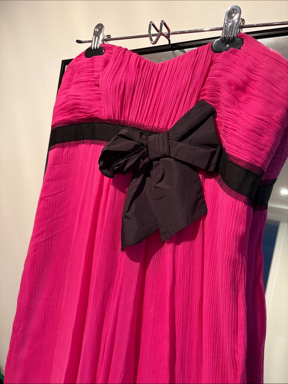 BCBG Hot Pink Maxi Dress with Black Bow US8